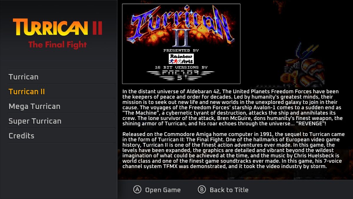 Turrican Flashback back cover for Nintendo Switch
